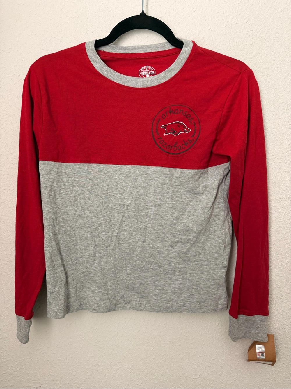 Kids Red and Gray Long Sleeve Colorblock Tee - Arkansas Razorbacks